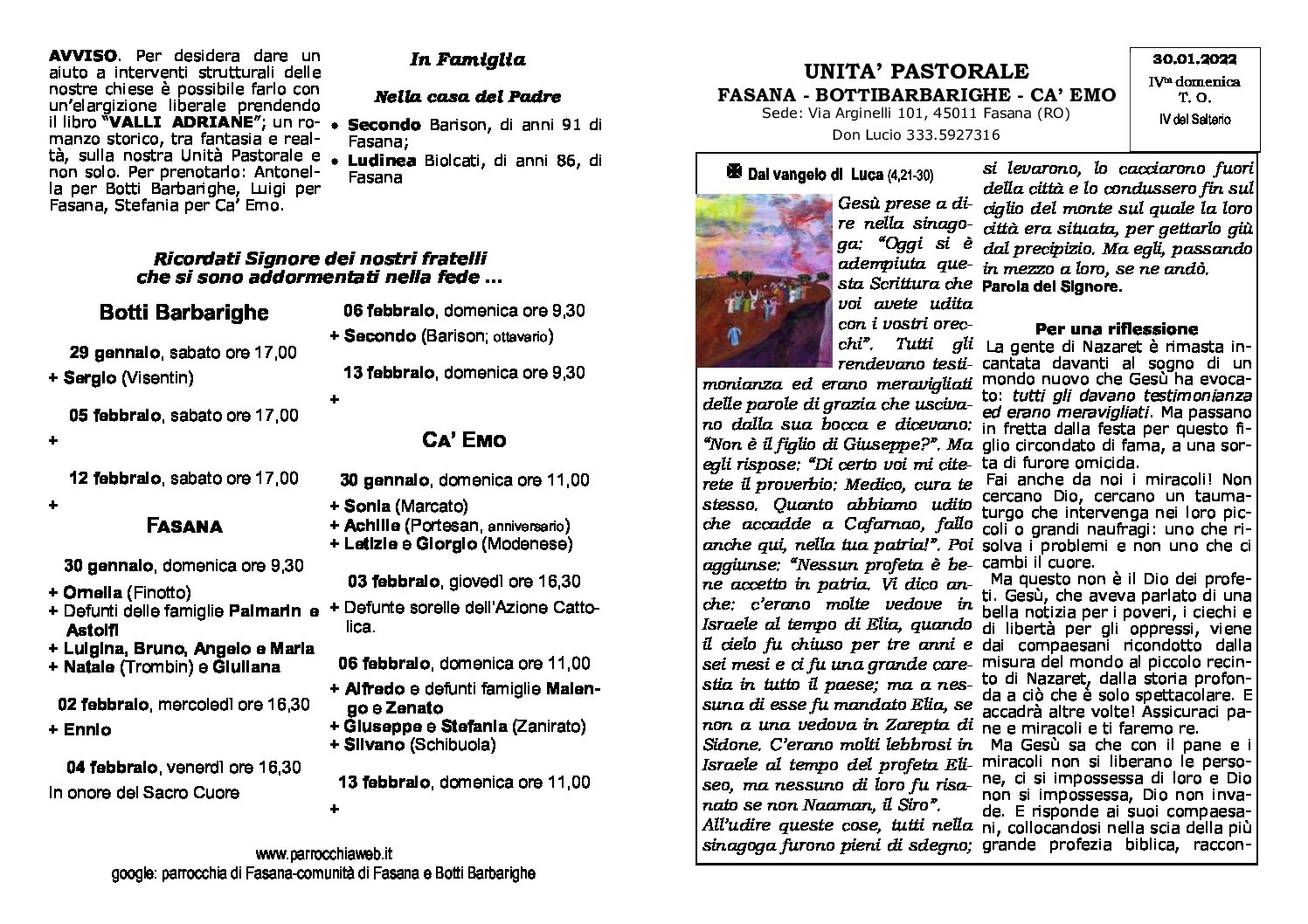 Read more about the article foglietto parrocchiale del 30/01/22